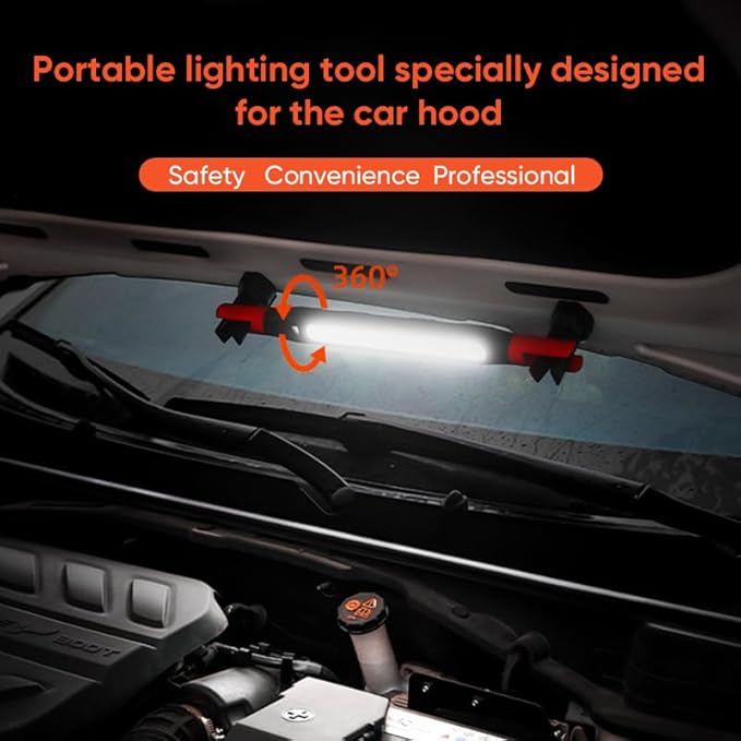 Magnetic Work Light Bar 2026 Upgraded | Rechargeable LED Light with Battery | IP55 Weather-Resistant Under Hood Light with Magnetic Base | Hooks & Clamp for Car Repair,Garage,Emergency,Power Outage