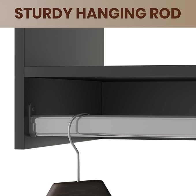 ROOMTEC 28.5" Medium Hanging Closet Unit, Modular Closet System with Hanging Rod, Wardrobe Organizer for Bedroom or Walk-in Closet, Wall Mounted, Customizable Clothes Storage Unit, Black