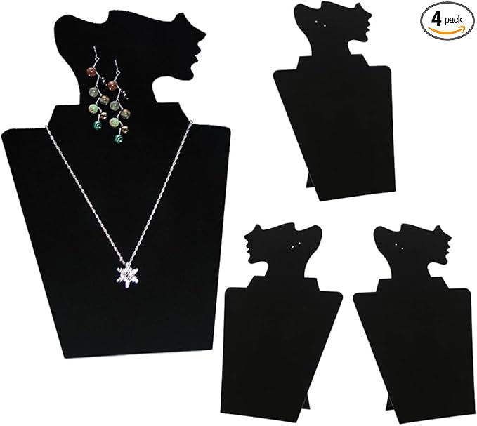 Coward 4 Pcs/Set Necklace Earring Set Display for Selling, Necklace Jewelry Holder Stand for Show, Beige Velvet Necklace Rack Organizer for Photography (Black Velvet)