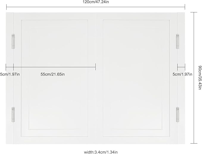Solid Wood Interior Swing Door with Metal Hinges - Swinging Cafe Doors for Kitchen, Stairs, Bedroom Entrance & Partition (White, 47.2"X35.43")