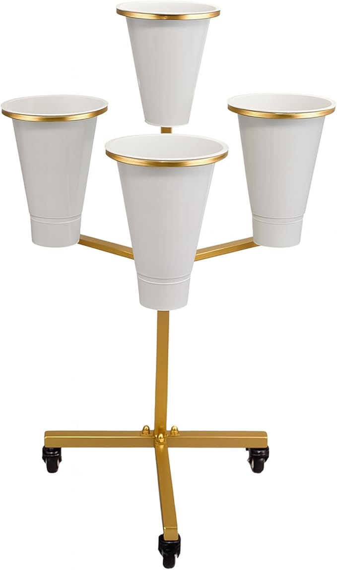 DYALE Flower Display Stand with Buckets - Flower Cart with Wheels for Bouquet Shop, Metal Flower Rack Display Stand for Wedding Garden, Party, Events (Gold, Round buckets)