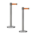 Montour Line MI650 Set of 2 Retractable Belt Barrier Stanchion, Cast Iron Base, Black Satin Stainless Steel Post (16 ft Orange Belt)