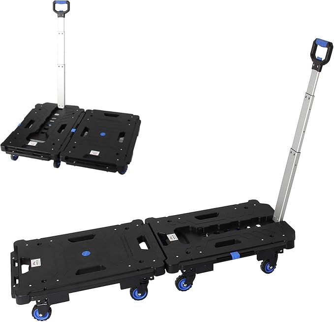LEADALLWAY 2 Pcs Set Platform Truck Folding Multiple Carts Assembly Feasible Dolly Cart(24.4" L x 17.7" W with Handle + 24.2" L x 18.1" W)