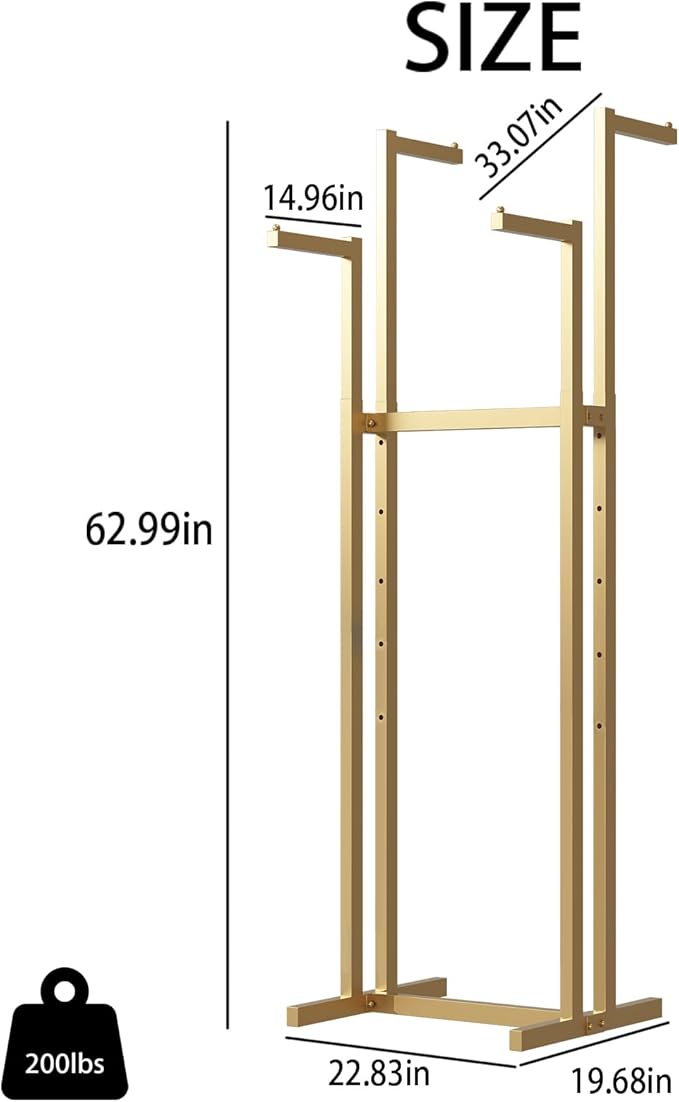 Gold Clothing Racks, Metal Clothes Rack with 4 Straight Arms, Freestanding Garment Rack for Hanging Clothes Heavy Duty, 46" to 63" Adjustable Height Retail Clothing Rack for Boutiques Display