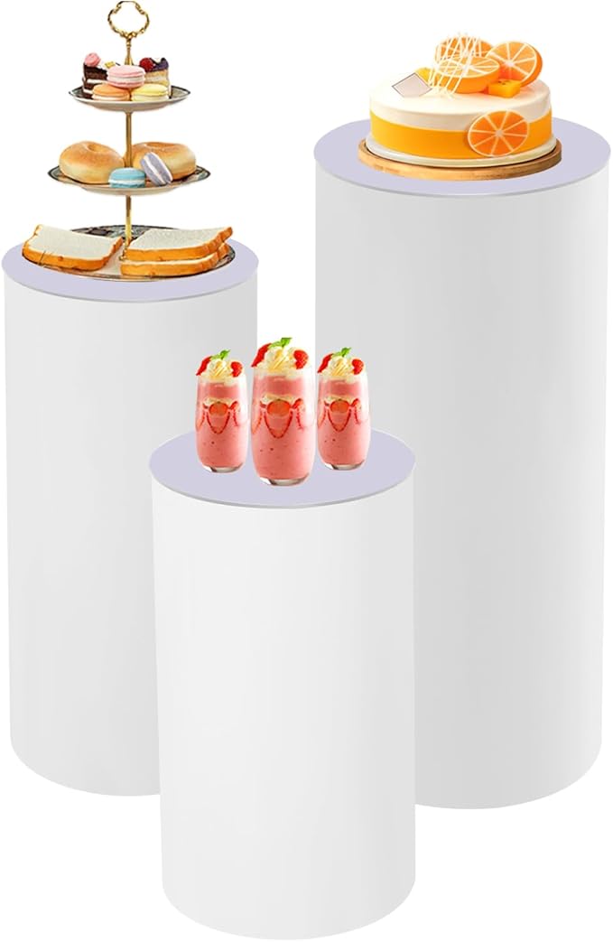 3 Pcs Wedding Cylinder Stands, Party Cylinders Set of 3 Stand, Acrylic Round Pedestal Stand for Wedding Birthday Party 23.6'', 29.5'', 35.4'' H