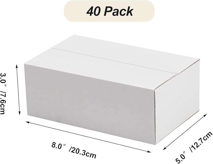 Calenzana 8x5x3 Shipping Boxes Set of 40, White Corrugated Cardboard Box for Mailing Packing Gifts Small Business
