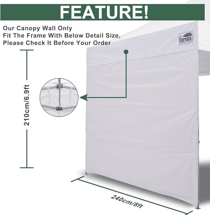 Eurmax USA Instant Canopy SunWall Tent Tarp Shelter 8x8, 1 Pack Sidewall (Blue)