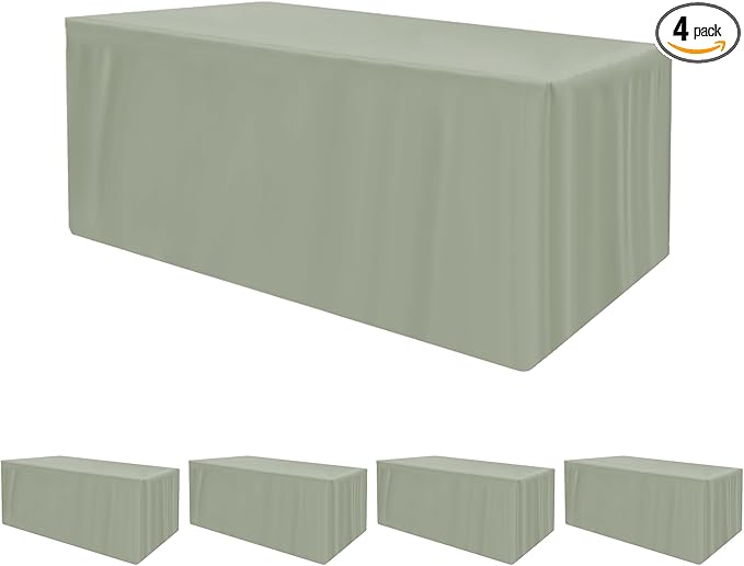 HolidayIdeas Fitted Tablecloths for 8 Foot Rectangle Table, Wrinkle Resistant Washable Table Cover 30x96 Inch for Vendor Booth Display, Banquet, Trade Show, Sage Green, 4 Pcs
