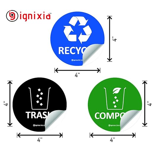 IGNIXIA Compost & Recycle Stickers - Premium Vinyl for Compost Bin, Recycle Bin - Pack of 6 for Metal or Plastic Trash Can