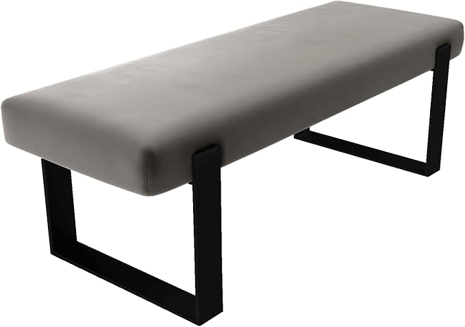 VANT Upholstered Bed Bench - Velvet Gothic Grey - Matte Black - Contemporary Modern, Bedroom Bench Seat, Hallway, or Entryway