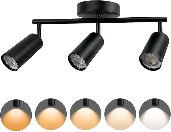 Jolux LED 3 Light Track Lighting Kit, Black 3 Way Ceiling Spot Lighting, Included 3 GU10 Bulbs 1000LM 5CCT Selectable,Flexibly Rotatable Light Head for Kitchen Gallery Art Walls Hallway Living Room