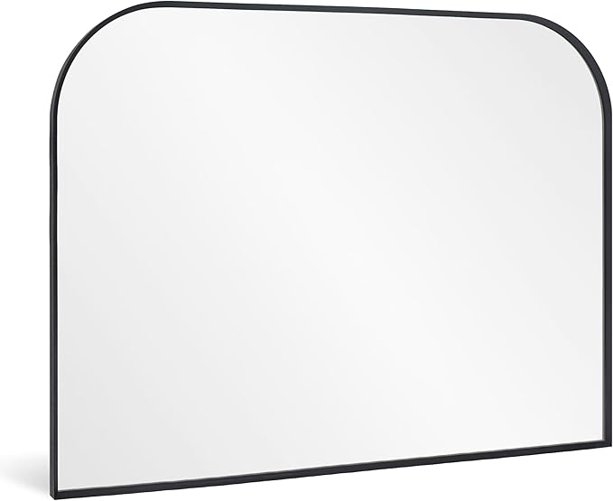 Modern Large Wall Mirror, Modern Mantel Minimalist Home Decor, Brushed Black Metal Framed Arched Mirror for Living Room, Bedroom, Fireplace, Mantle, Entryway, Bathroom, 36" x 30", Black