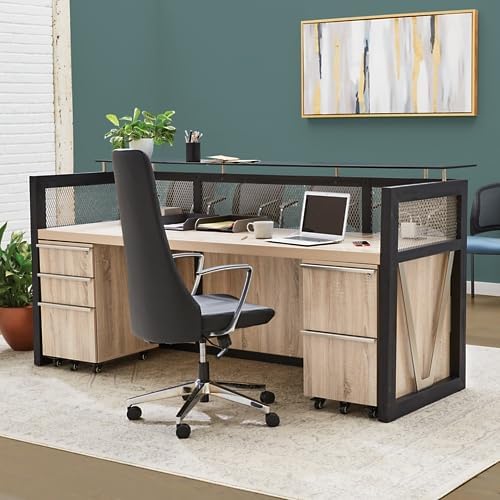 NBF Modern Reception Desk with Counter, Front Desk, Retail Checkout Counter, Office, Lobby, Salon, Store, 87" W x 30" D, Walnut