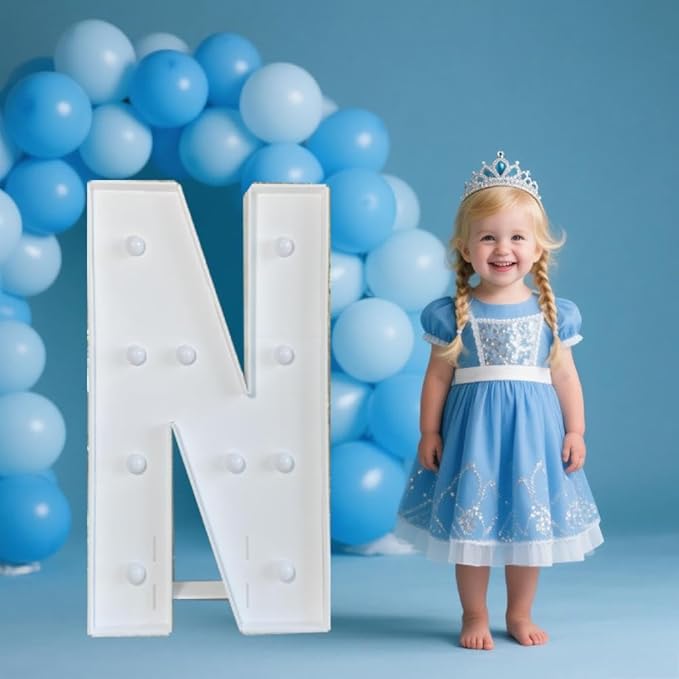 PRELIFE MEMORY 3FT/36 Inch Light Up Marquee Letter A-Z, White Frame KT Board Plug-in KT Board with Bracket White LED Party Decorative Light Decoration for Birthday Party Anniversary (N)