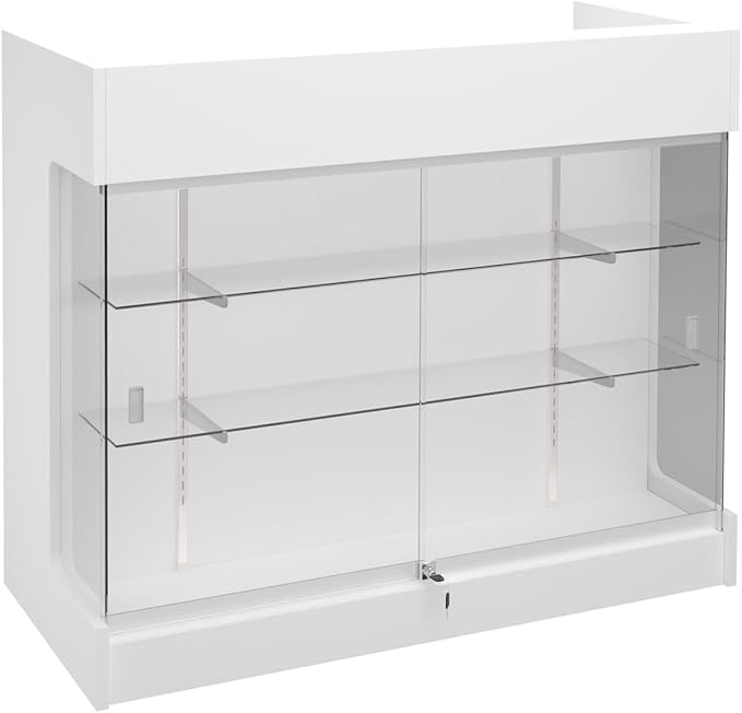 48" W x 22" D x 42" H - Retail Display Case,Ledgetop Counter with Showcase Front, White Retail Counter with Glass Display Cabinet