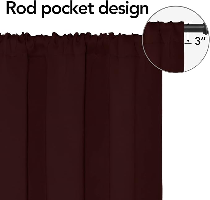 Easy-Going Rod Pocket Blackout Curtains for Bedroom, Room Darkening Window Curtains for Living Room, Thermal Insulated Noise Reduction Solid Window Drapes, 2 Panels(42x63 in, Wine)