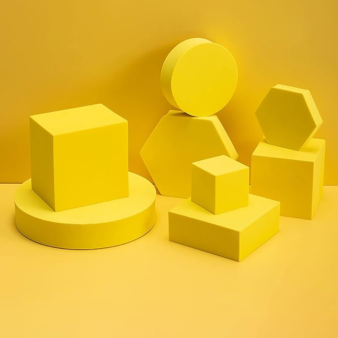 8PCS Geometric Cube Photo Props Set, Hard Foam Photography Background Props for Goods, Crafts, Lipstick, Jewelry, Cosmetics, Makeup Tools, Food (Yellow)