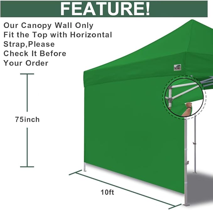 Eurmax USA 10FT Instant Canopy SunWall Pop Up Canopy Wall with Horizontal Strap ONLY,1 Pack Sidewall (Kelly Green)