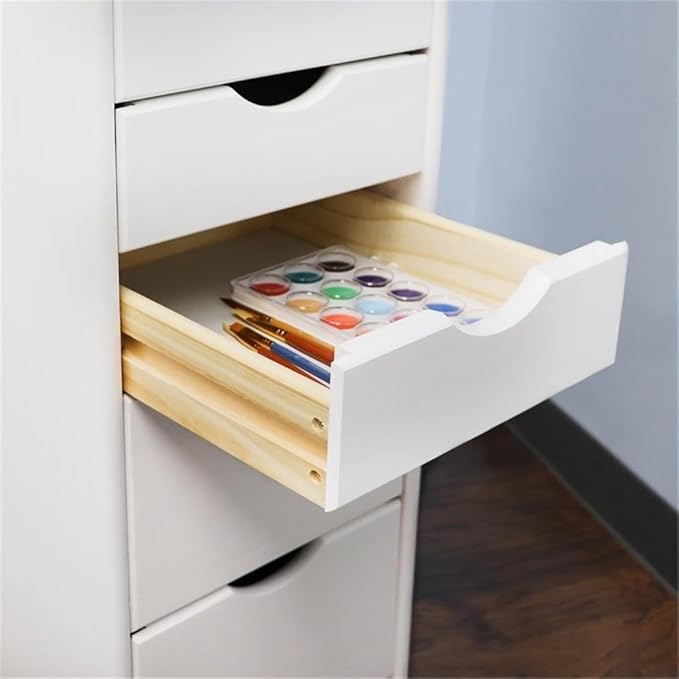 Pemberly Row Modern Solid Wood 6+2 Drawers Roll Utility Cart in White