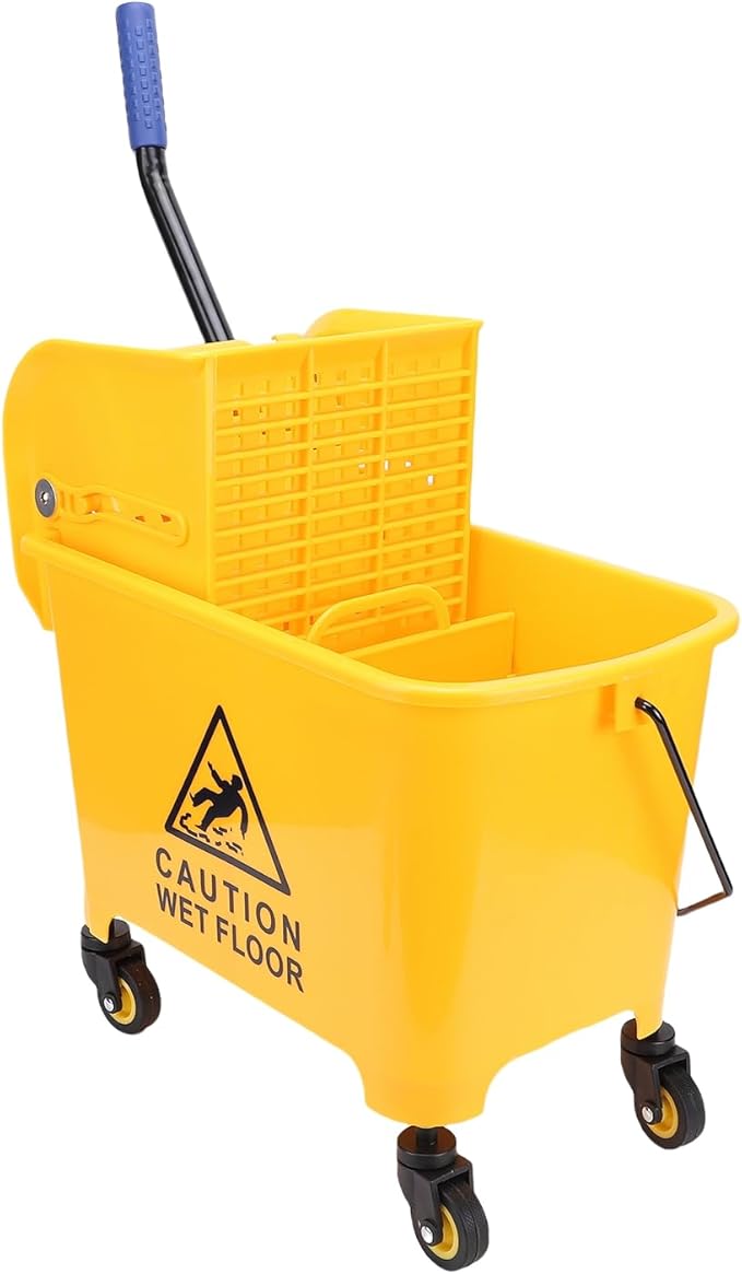 Jectse Mop Bucket, 20L Side Press Wringer Commercial Mop Bucket with Wheels and Handle, for Floor Cleaning in Restaurants Offices Industrial Sites