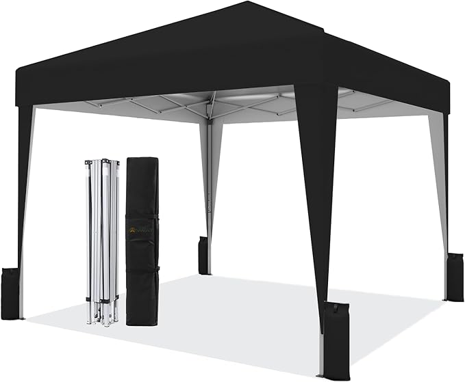 SANWAY 10x10 Pop up Canopy Tent, One-Button, Outdoor Instant Canopy Protable for Events, Camping, Parties, Vendor, Beach Tent - Black
