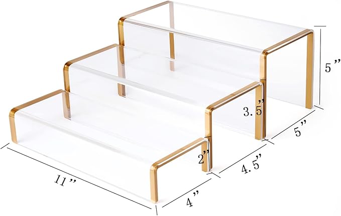 Purse Display Stand, 6mm Thick Clear Acrylic Risers Display Stands, Gold Shoe Display Riser, 3 Pack Luxury Handbag Bag Wallet Shoes Jewelry Perfume Display Showcase for Closet Retail Vendor Store