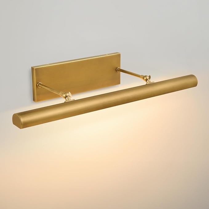 Brass Picture Light for Wall: 30" Hardwired Swing Arm Vintage Brushed Long Art Lighting over Pictures Frame - Decorative Gallery Portrait Painting Display Accent Light for Museum Artwork Bulb Included