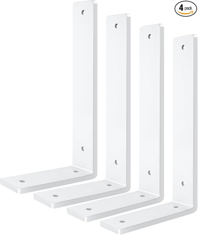 White Floating Shelf Bracket 8 Inch, 4 Pack Heavy Duty Shelf Brackets, Wall Shelf Bracket for DIY Decorative with Mounting Hardware