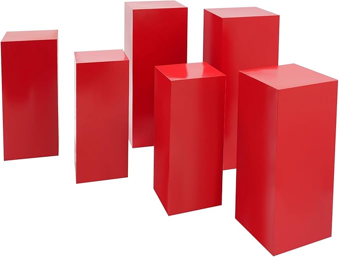 6Pcs Metal Display Pedestal Stands, Square Flower Display Pillars Rack for Wedding Party Decor, Dessert Table Display Cake Plant, Column Decorative Cube (Red, 6PCS)