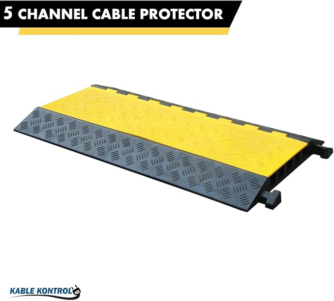 Kable Kontrol Atlas Heavy Duty Cable Protector Ramp - 5 Channel Bulk Wholesale Pallet - 30 Pcs - 36" Long Black & Yellow - 36,000 Lbs Capacity - Rubber Speed Bump Wire Protector Cord Cover - CP9988