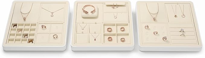Oirlv Microfiber 4 Slots Jewelry Ring Display Tray Rings Display Organizer Tray(Beige)