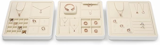 Oirlv Microfiber Jewelry Display Storage Tray Pendant Stud Earrings Tray Organizer Necklace Stud Earrings Jewelry Plate Necklace Holder(Beige)