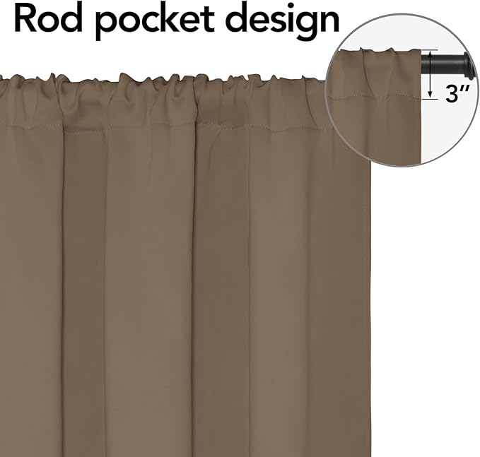 Easy-Going Rod Pocket Blackout Curtains for Bedroom, Room Darkening Window Curtains for Living Room, Thermal Insulated Noise Reduction Solid Window Drapes, 2 Panels(52x56 in, Camel)