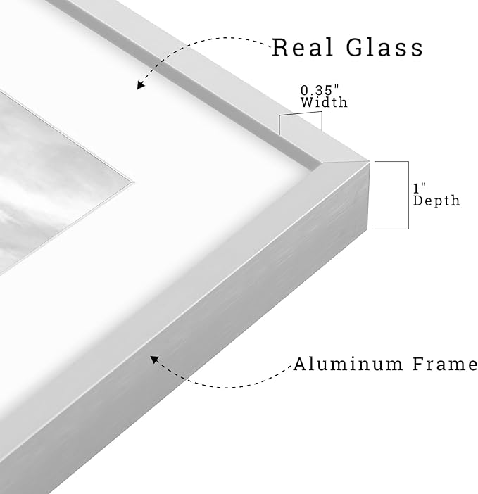 Frametory, 11x14 Metal Picture Frame with Mat for 8x10 Picture & Real Glass, Aluminum Photo Frame Collection (Silver, 1 Pack)