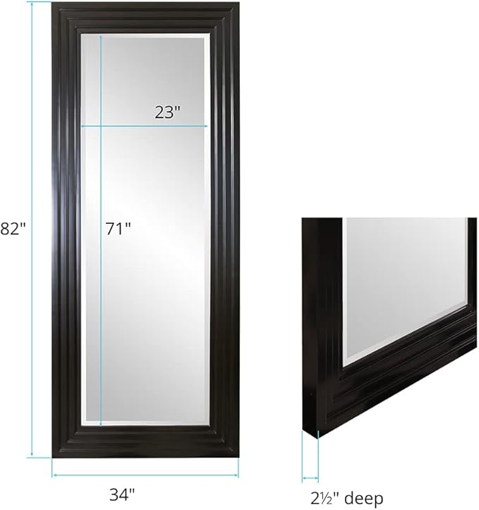 Howard Elliott Rich Espresso Tall Delano Mirror, Large Self Standing Full Length Rectangular Mirror with Stepped Levels, 34 x 82 Inch