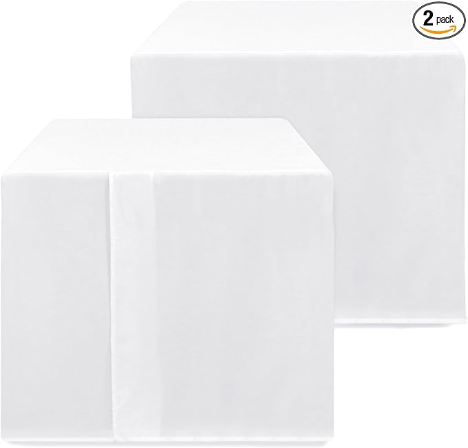 HolidayIdeas 2 Pack Square Fitted Table Covers - 34 x 34 Inch - White Fabric Washable Tablecloth Protectors for Folding Table, Parties, Wedding, Trade Show, Dining
