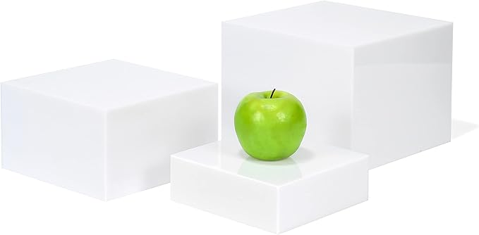 Red Co. Set of 3 Glossy White Acrylic Cube Display Nesting Risers with Hollow Bottoms