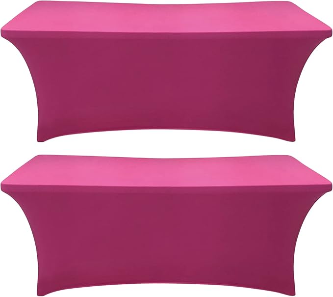 SEPARO 2Pack,6FT Fuchsia Spandex Table Cover Fitted Rectangular Tablecloth Stretchable Tablecloth 6 ft Wrinkle-Free for Party Tradeshows Banquet Weddings Cocktail