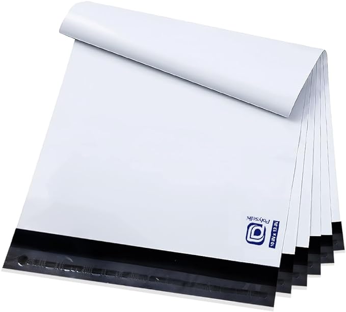 POLYSELLS 100 pcs 10x13 Inch White Poly Mailers Shipping Envelopes, Strong Adhesive Sealing, Waterproof, and Tear-resistant Postal Mailing Bags for Clothing, Books, and Accessories