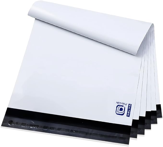 POLYSELLS 200 Pack 10x13 Inch Poly Mailers Shipping Envelopes, Strong Adhesive Sealing, Waterproof, and Tear-resistant Postal Mailing Bags for Clothing, Books, and Accessories White