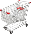 Supermarket Shopping Cart, Silver Metal, 8.5 Cu. Ft. Storage Capacity, 395 lb Weight Limit, 41.7x22.8x40.2 Inches, Child Seat with Safety Belt