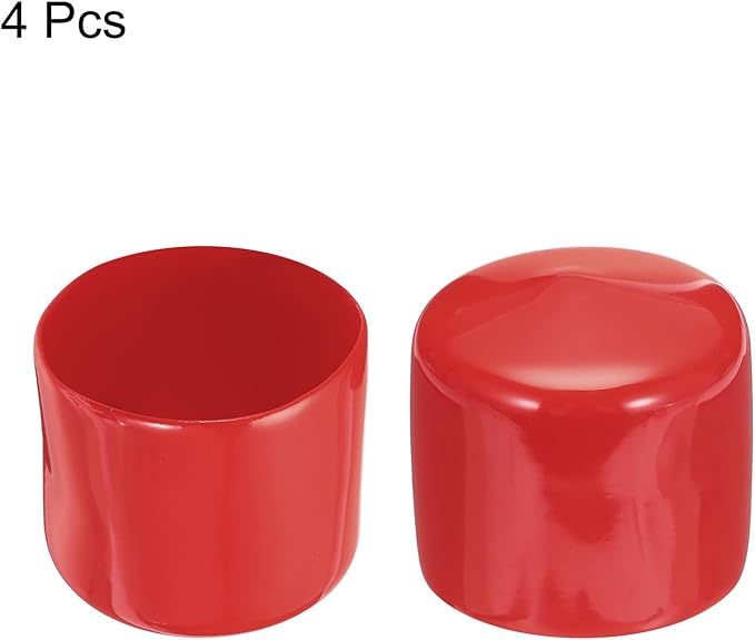uxcell 4pcs Rubber End Caps 49mm ID Vinyl Round End Cap Cover Screw Thread Protectors Red, 40mm Height