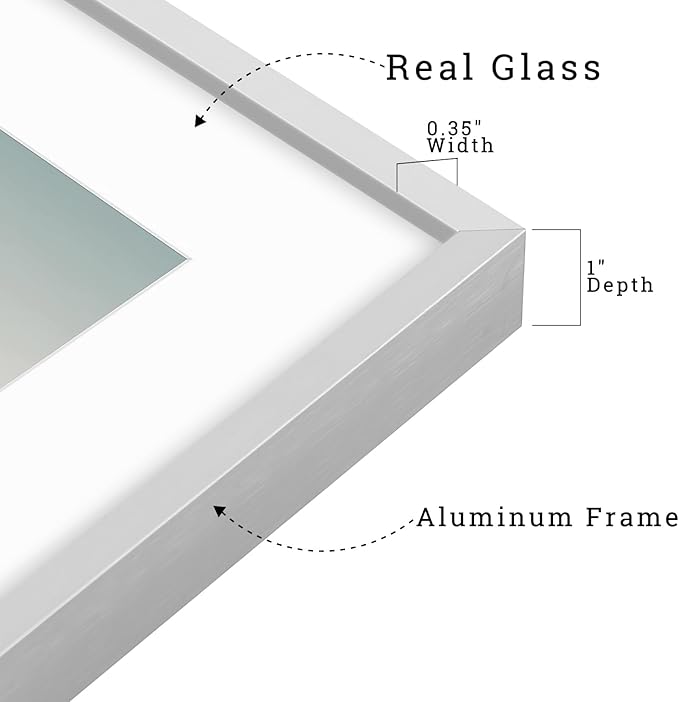 Frametory, 8x10 Metal Picture Frame with Mat for 5x7 Picture & Real Glass, Aluminum Photo Frame Collection (Silver, 1 Pack)