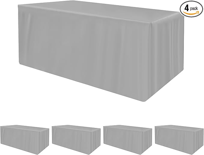 HolidayIdeas Fitted Tablecloths for 6 Foot Rectangle Table, Wrinkle Resistant Washable Table Cover 30x72 Inch for Vendor Booth Display, Banquet, Trade Show, Silver Grey, 4 Pcs