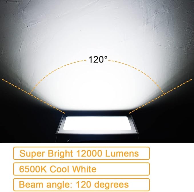 2 Pack 150W Led Flood Lights Outdoor, 12000LM Super Bright Work Light, IP66 Waterproof, 6500K Daylight White, Outdoor FloodLights for Backyard,Playground,Basketball Court