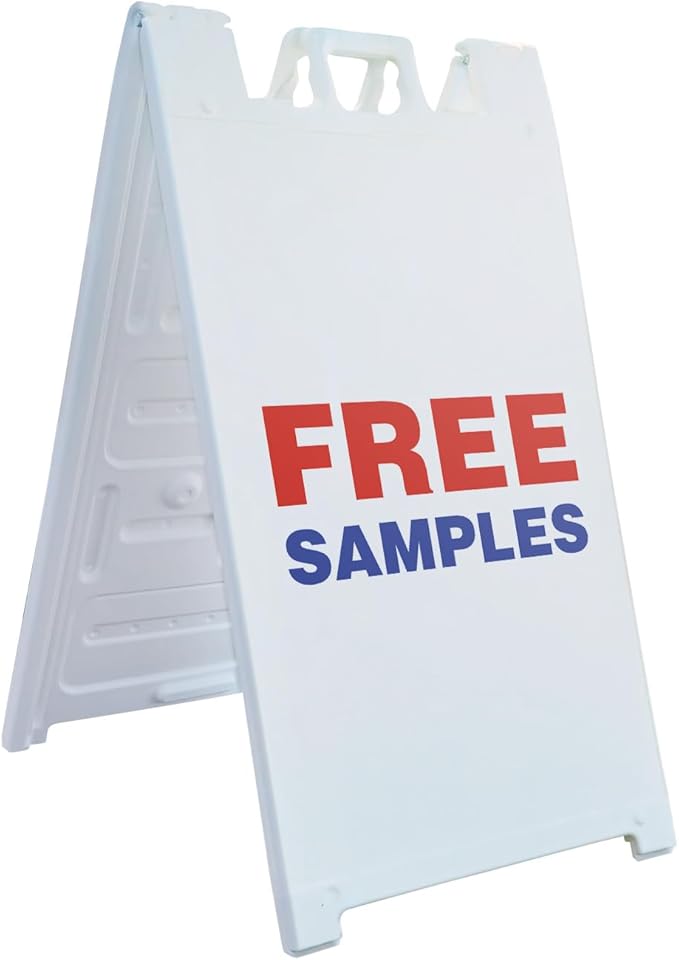 Free Samples 24" x 36" Double Sided A-Frame Sidewalk Sign Includes 2 Plastic Inserts Foldable Portable White Signicade Sandwich Board Retail Promotions Customer Incentives Business Signage Made in USA