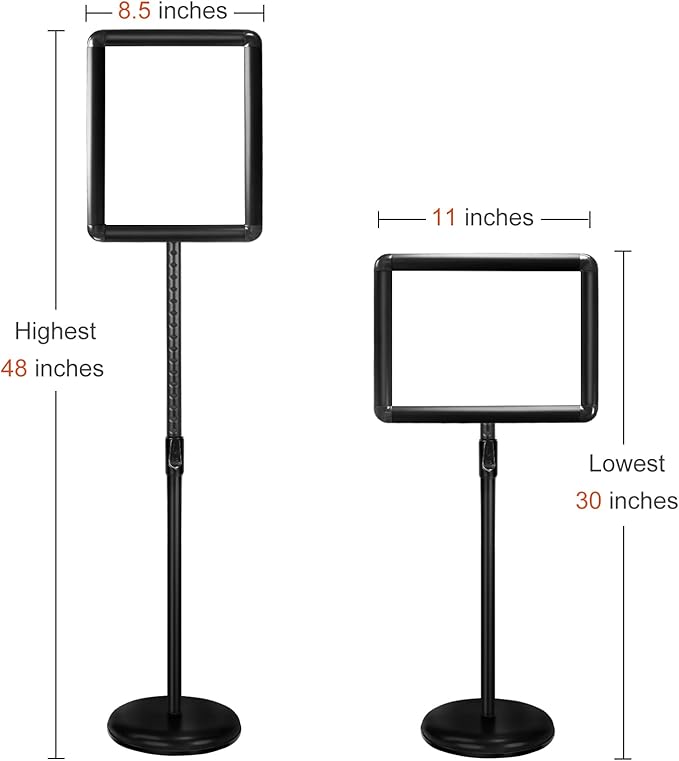 Heavy Duty Floor Sign Stand Adjustable Pedestal Sign Holder Stand, Poster Stand Aluminum Snap Open Frame for 8.5X11 Inches with Heavy Round Base, Both Vertical and Horizontal Sign Displayed