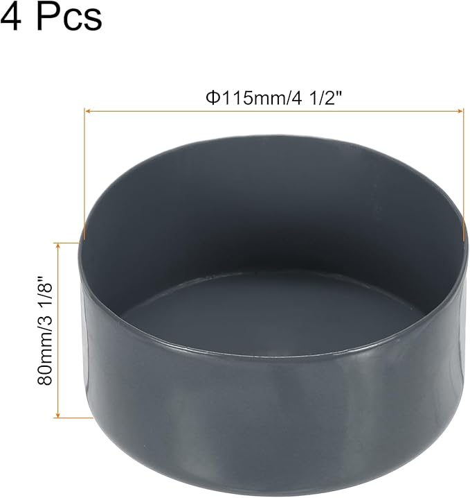 uxcell 4pcs Rubber End Caps 115mm(4 1/2 Inch) ID x 80mm(3 1/8 Inch) H Vinyl Round End Cap Cover Screw Thread Protectors Dark Grey