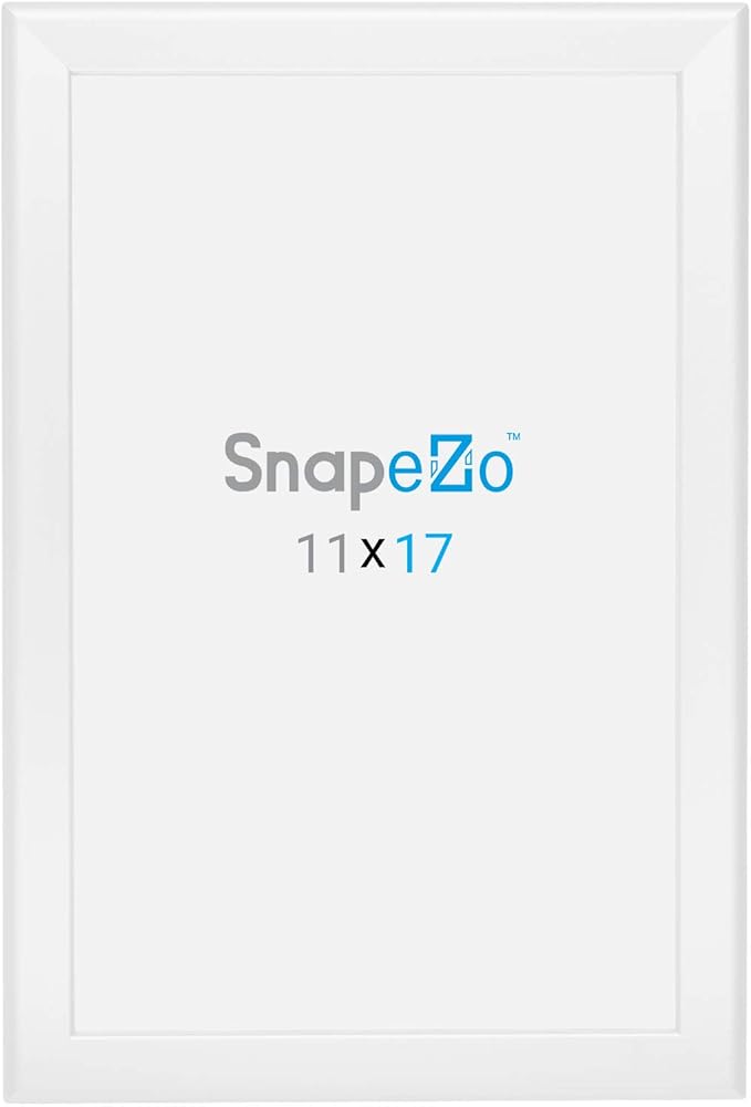 SnapeZo Photo Frame 11x17, White, 1.25 Inch Aluminum Profile, Front-Loading Snap Frame, Wall Mounting, Professional Series