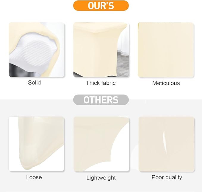2 Pack 6 Ft Beige Spandex Table Cover Fitted Rectangular Tablecloth Stretchable Fabric Table Cloth 6 ft Wrinkle-Free for Party Tradeshows Banquet Weddings Cocktail